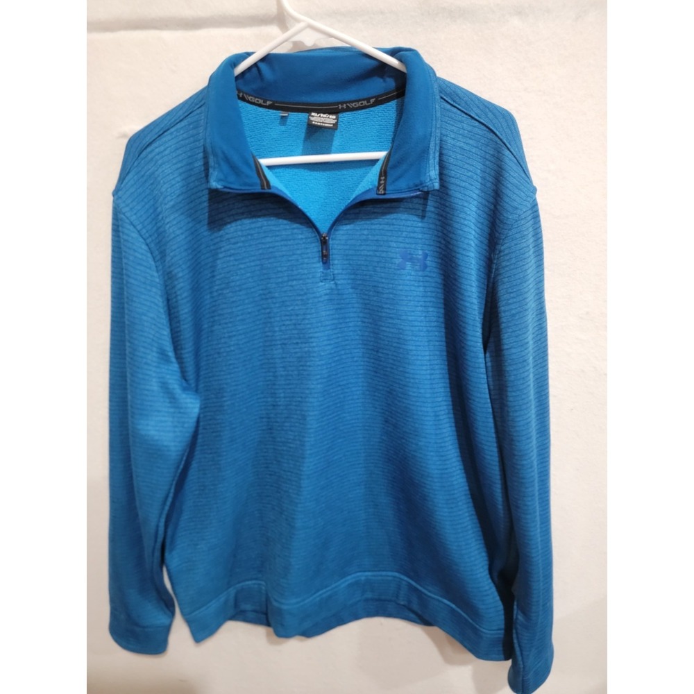 Under‎ Armour Storm SweaterFleece 1/4 Zip Pullover Blue Striped Mens XL Golf
